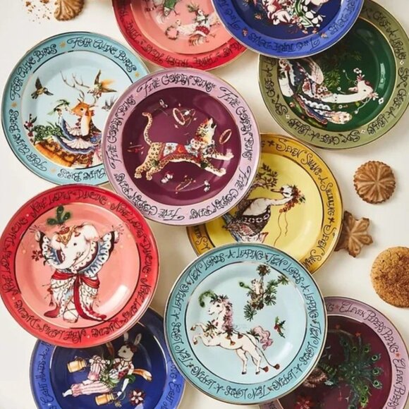Phannapast  Anthropologie 12 Days of Christmas  Dessert Plate #9 Ladies Dancing - Picture 2 of 3